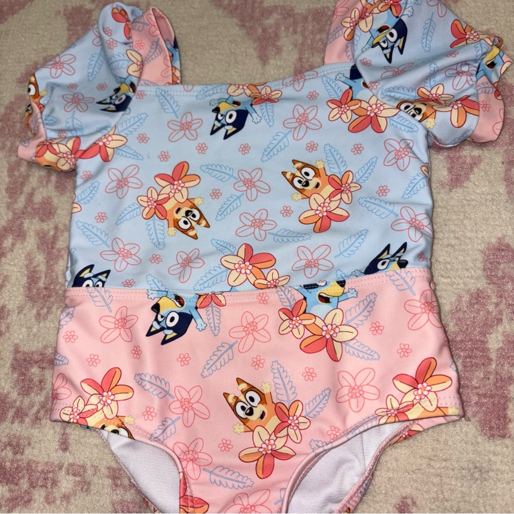 Bluey Blue and Pink Floral One-Piece Swimsuit Baby Girl 12M - Picture 2 of 10